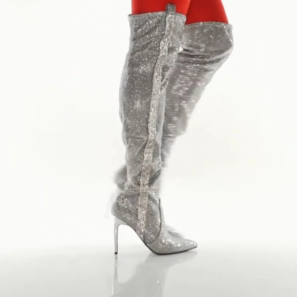 Fierce & Sexy Guess Silver Sequin OTK Boots